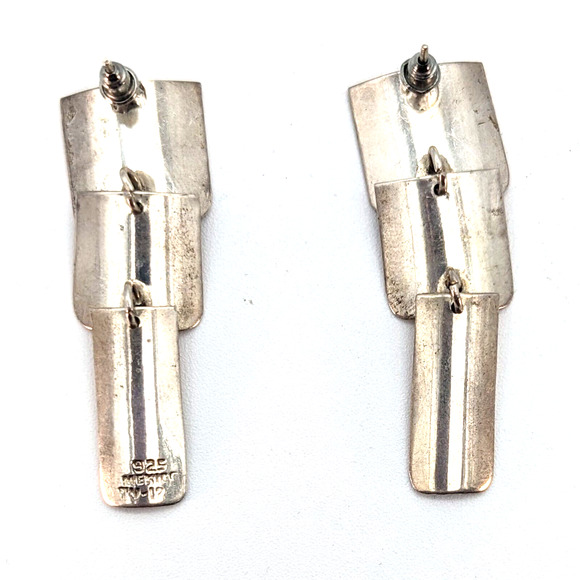 Taxco Modernist Geometric Sterling Silver Dangly Earrings Made in Mexico - Picture 9 of 10